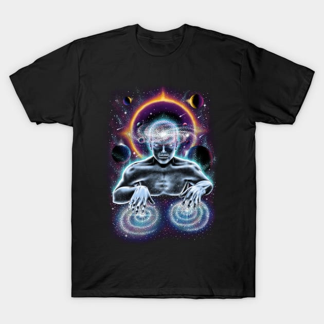 Cosmic DJ Funny Galaxy EDM Music Festival Party T-Shirt by Dojaja